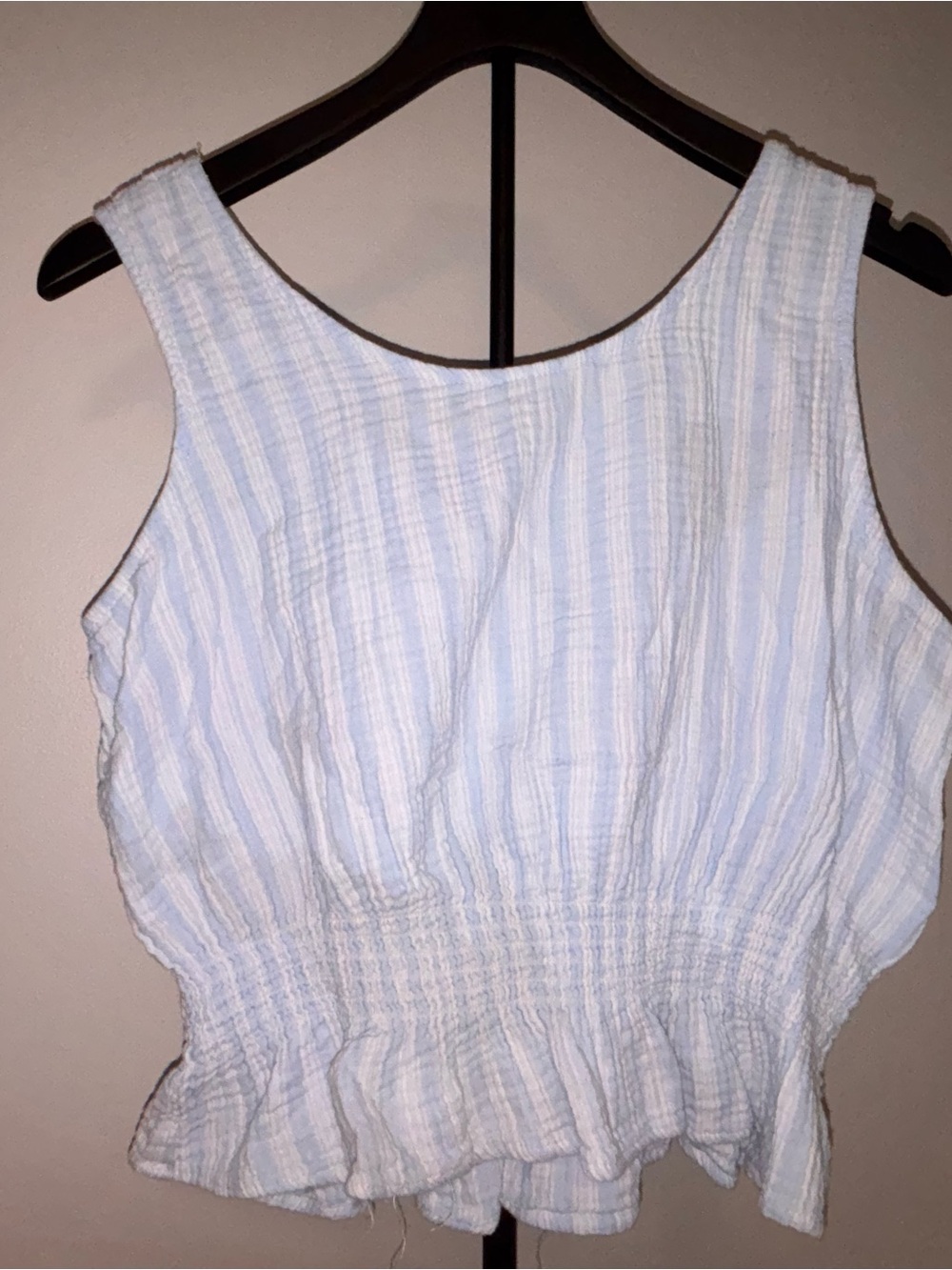 Light Blue Striped Sleeveless Cotton Top